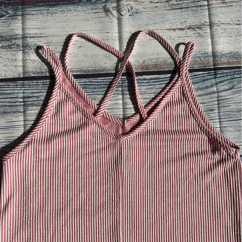 Pink and White Striped Ribbed Strappy Midi Dress EUC - Picture 12 of 14